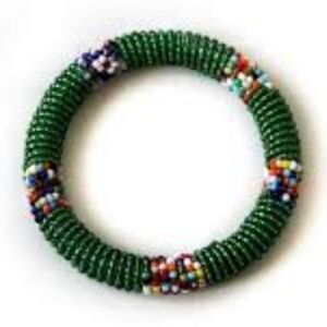 Vintage African Maasai Seed Beaded Bracelet Dark Green Handmade Kenya Artisan